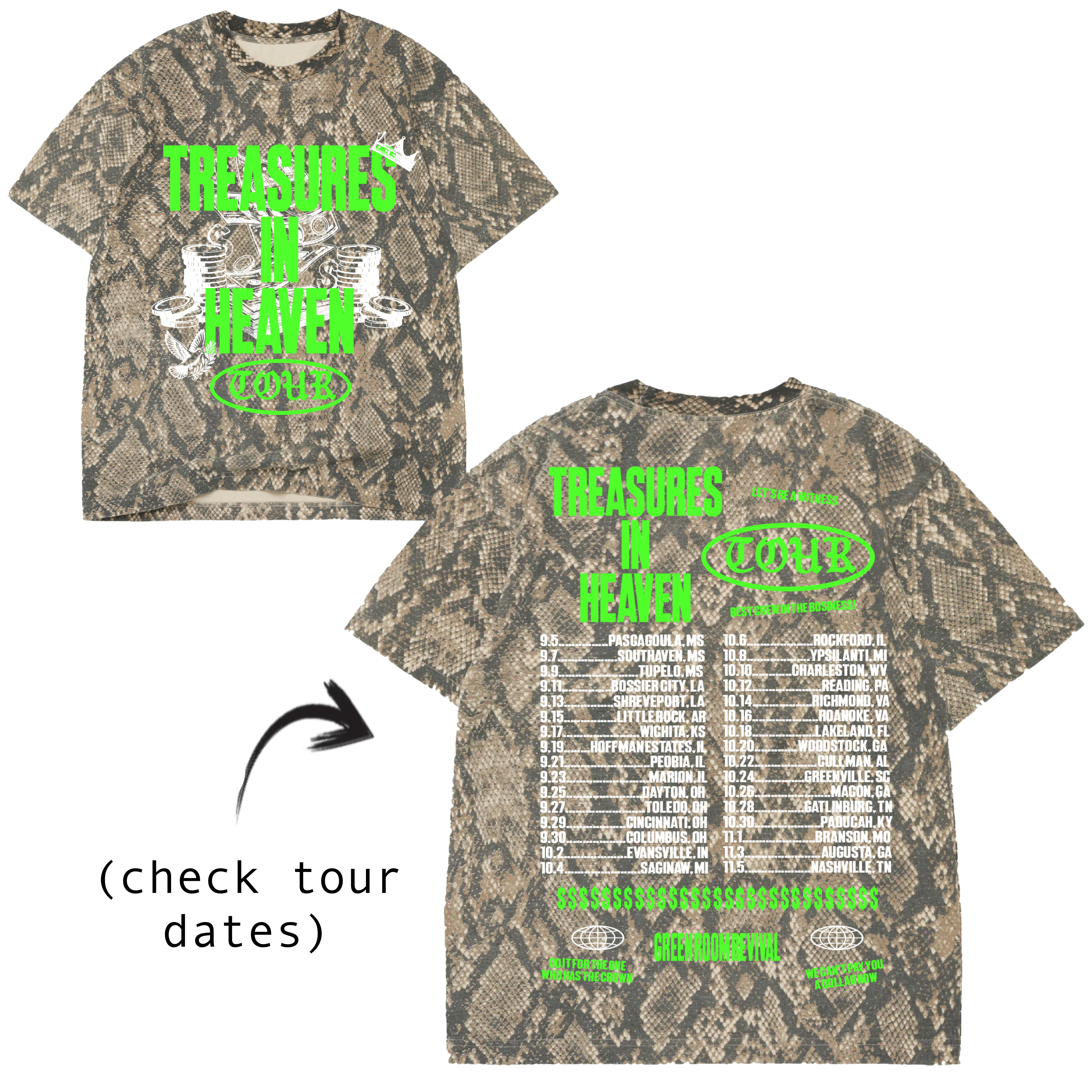 TREASURES IN HEAVEN TOUR TEE – greenroomrevival