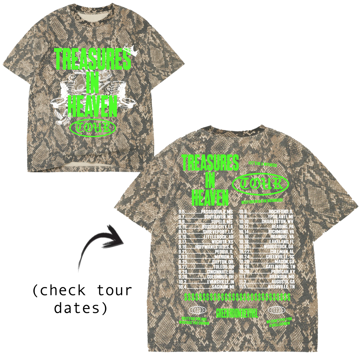 TREASURES IN HEAVEN TOUR TEE – greenroomrevival